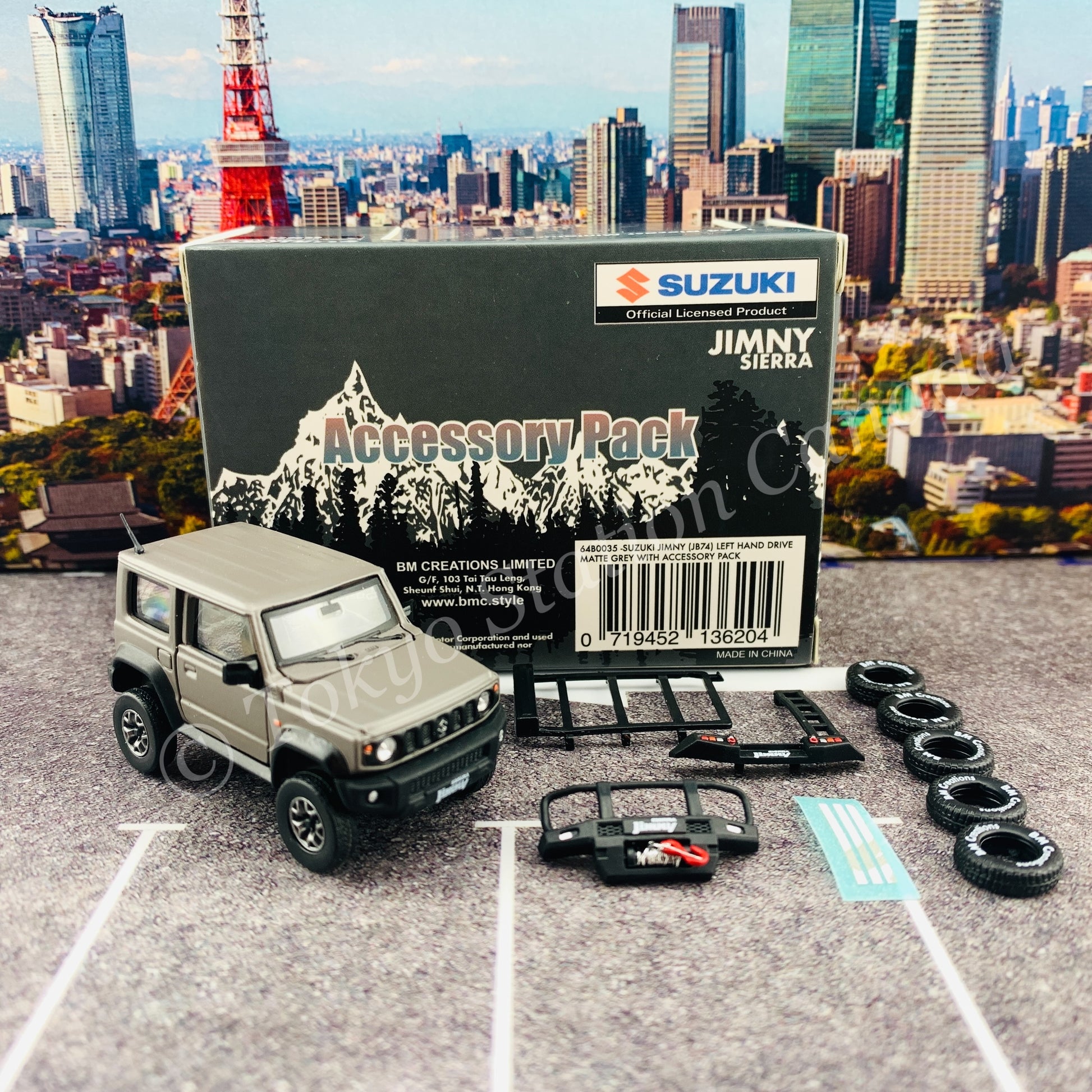 BM CREATIONS JUNIOR 1/64 Suzuki Jimny SIERRAJB74 with Accessory Pack Matt Grey LHD 64B0035