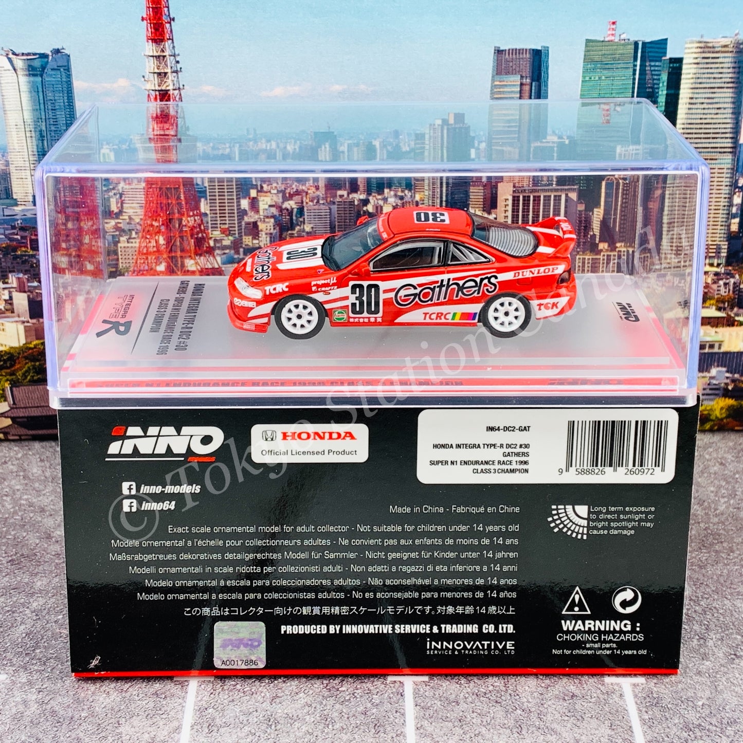INNO64 1/64 HONDA INTEGRA TYPE-R DC2 #30 “GATHERS” Super N1 Endurance Race 1996 Class 3 Champion IN64-DC2-GAT