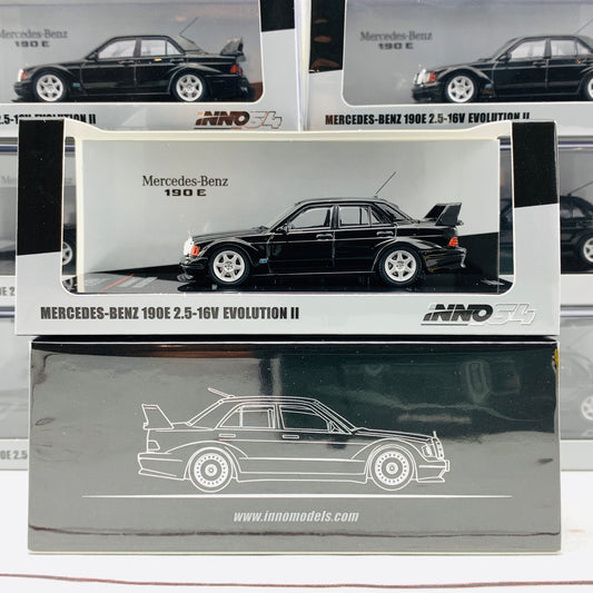 INNO64 MERCEDES-BENZ 190E 2.5-16 EVO II Black With Extra Wheels IN64-190E-BLA