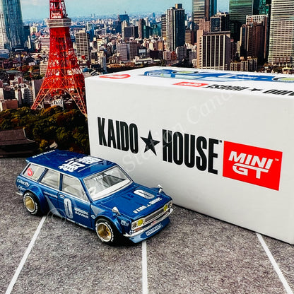 MINI GT x Kaido House 1/64 Datsun KAIDO 510 Wagon Blue LHD KHMG011