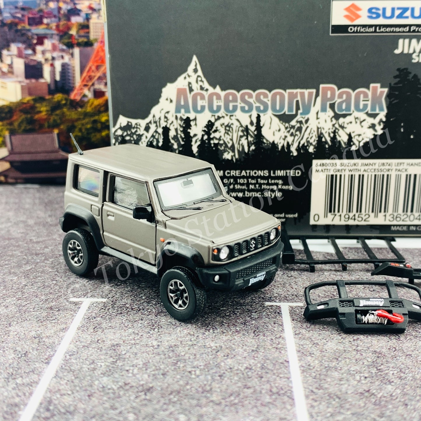 BM CREATIONS JUNIOR 1/64 Suzuki Jimny SIERRA JB74 with Accessory Pack Matt Grey LHD 64B0035