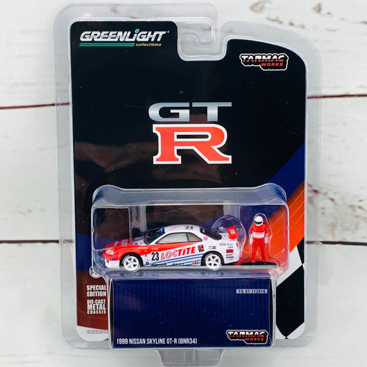 Greenlight x Tarmac Works 1/64 Nissan Skyline GTR BNR34 1999 including a figure 51185