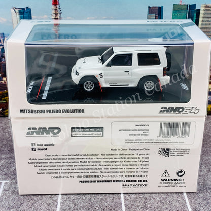 INNO64 1/64 MITSUBISHI PAJERO EVOLUTION White With Extra Wheels IN64-EVOP-PH