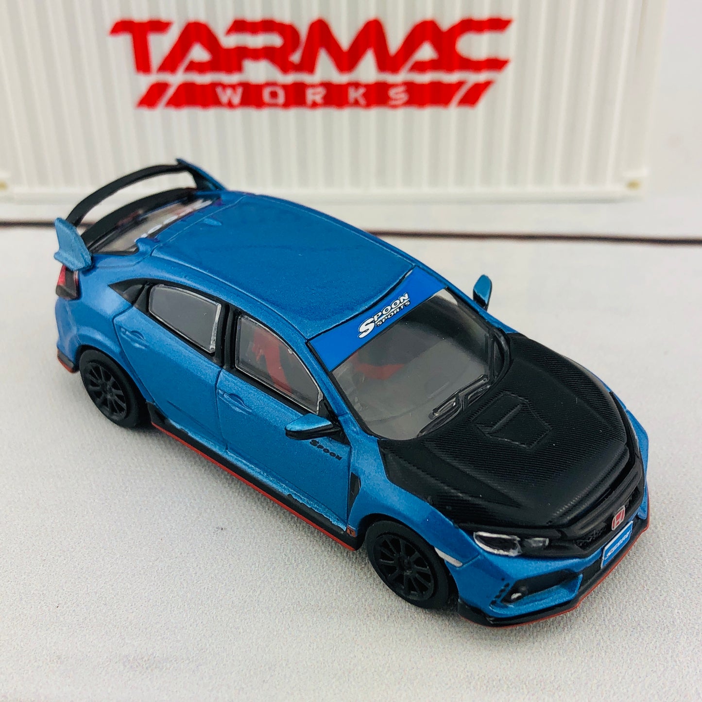 Tarmac Works 1/64 Honda Civic Type R FK8 Brilliant Blue with Black Bonnet and Container T64-014-BLE