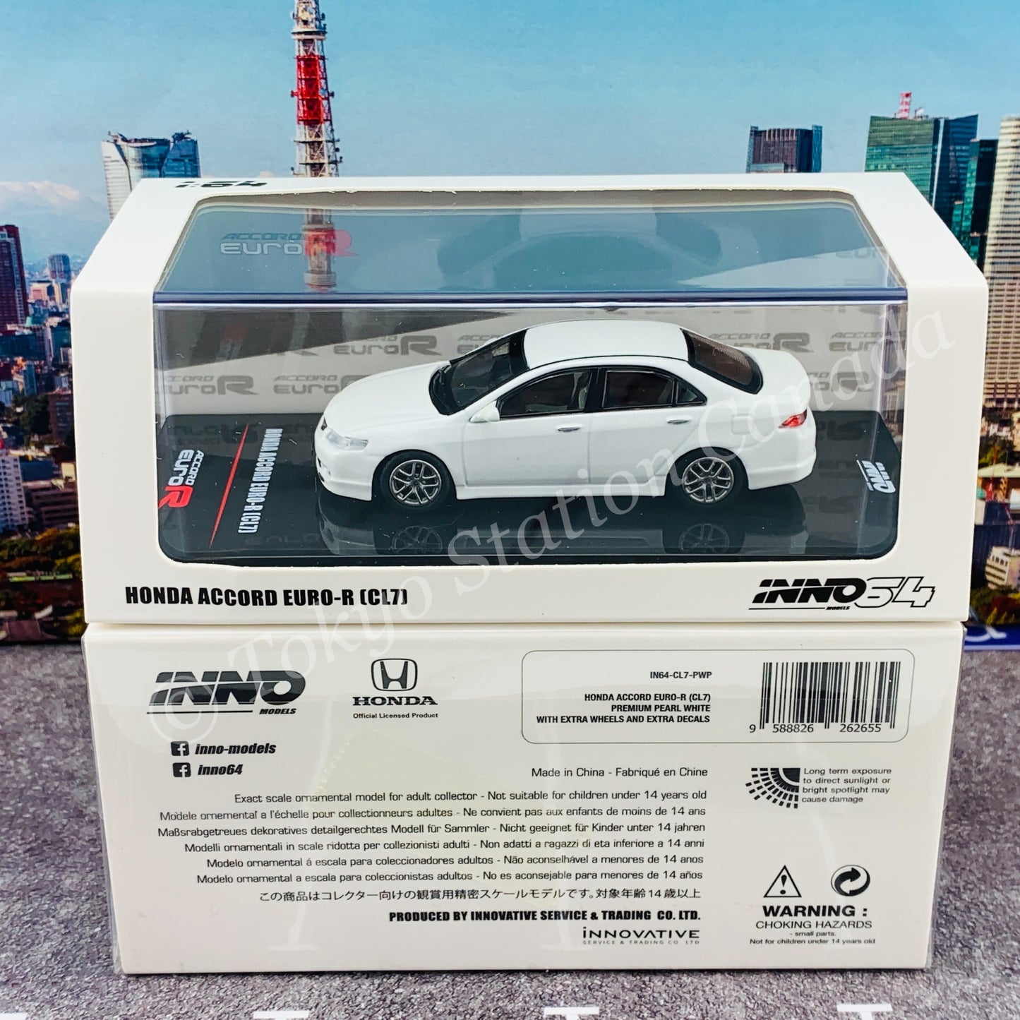 INNO64 1/64 HONDA ACCORD Euro-R CL7 Premium White Pearl W/Extra Wheels and Extra Decals IN64-CL7-PWP