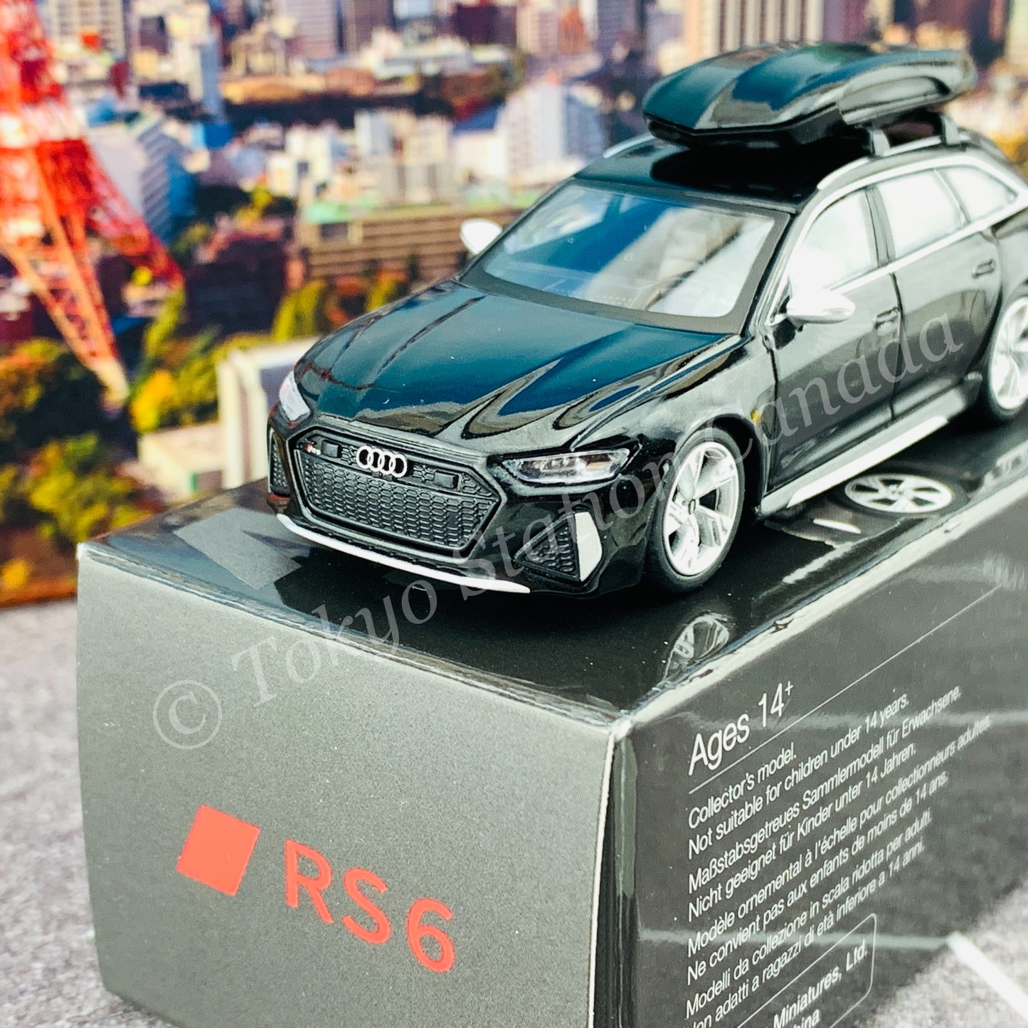 MINI GT 1/64 Audi RS 6 Avant  Mythos Black Metallic w/ Roof Box LHD MGT00257-L