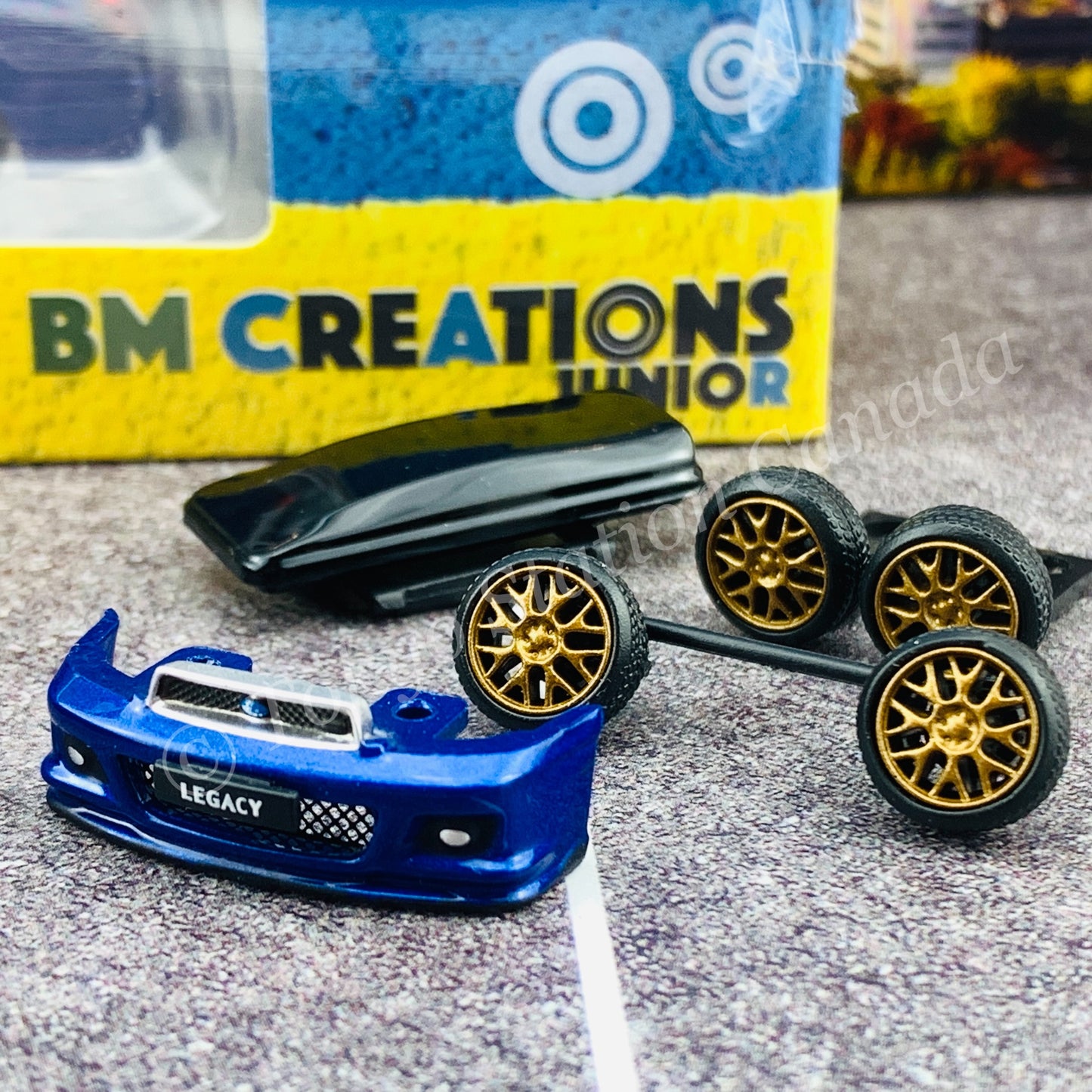 BM Creations JUNIOR 1/64 Subaru 2002 Legacy E-tune II BLUE RHD with Extra Wheels, Lowering Parts 64B0150