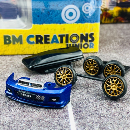 BM Creations JUNIOR 1/64 Subaru 2002 Legacy E-tune II BLUE RHD with Extra Wheels, Lowering Parts 64B0150