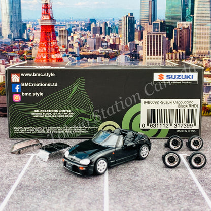 BM CREATIONS JUNIOR 1/64 SUZUKI CAPPUCCINO Black RHD with Extra Wheel and Hard Top Set 64B0092