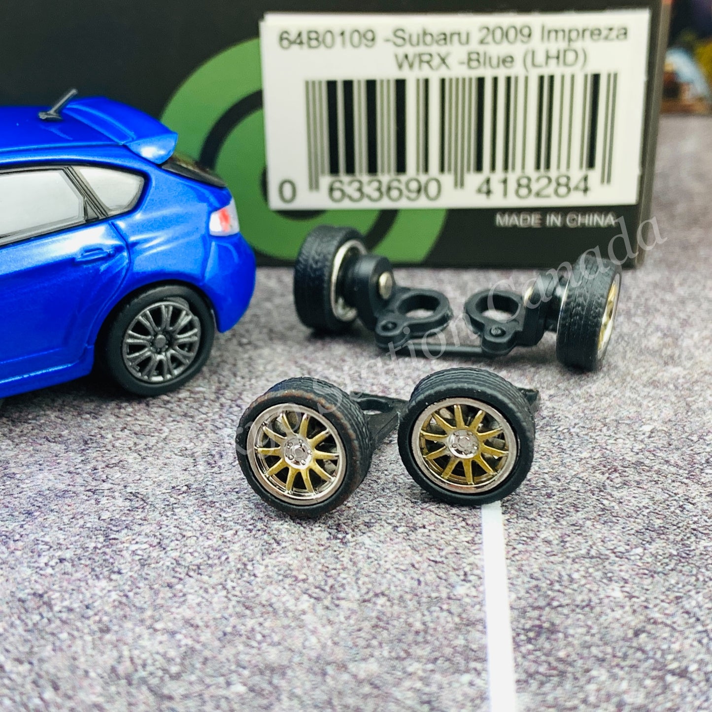 BM CREATIONS JUNIOR 1/64 Subaru 2009 Impreza WRX BLUE LHD with Extra Wheels and Lowering Parts 64B0109
