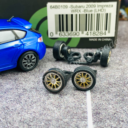 BM CREATIONS JUNIOR 1/64 Subaru 2009 Impreza WRX BLUE LHD with Extra Wheels and Lowering Parts 64B0109
