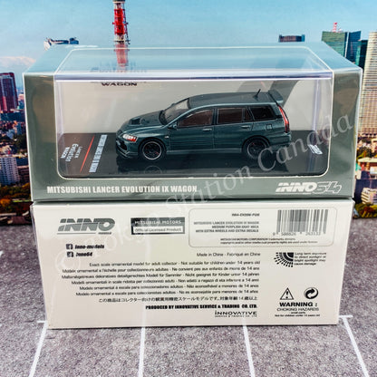 INNO64 1/64 MITSUBISHI LANCER EVOLUTION IX WAGON Medium Purplish Gray Mica With Extra Wheels and Extra decals IN64-EVO9W-PGM