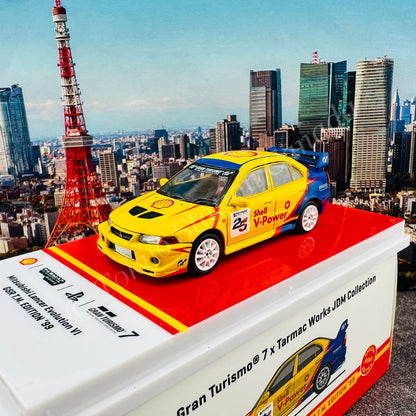 TARMAC WORKS x Gran Turismo 7 x SHELL 1/64 Mitsubishi Lancer Evolution VI GSR T.M. Edition 1999 T64-021-SS22