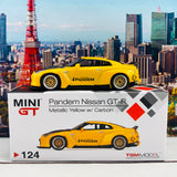 MINI GT 1/64 Pandem Nissan GTR R35 Duck Tail Metallic Yellow w/ Carbon Bonnet RHD MGT00124-R