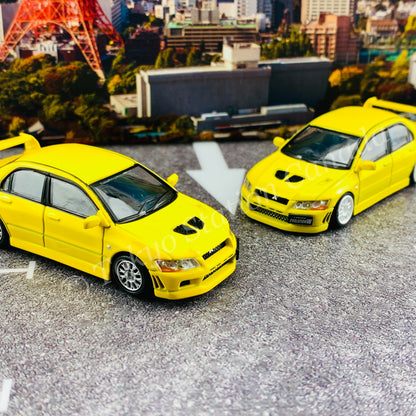 BM CREATIONS JUNIOR 1/64 Mitsubishi Lancer Evolution VII YELLOW RHD with Extra Wheel Set and Lowering Parts 64B0084