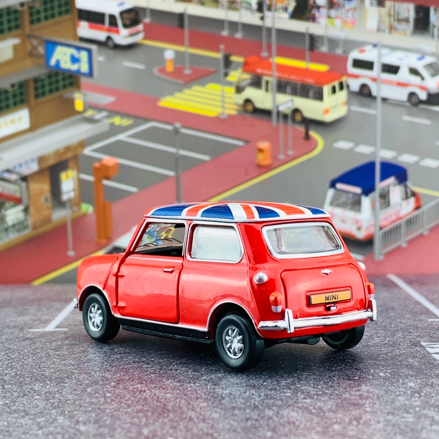 Tiny City 153 Mini Cooper Red with Union Jack Roof & White Bonnet Stripes (RHD) ATC64542