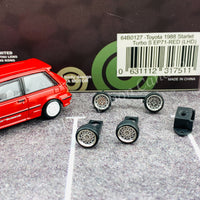 BM CREATIONS JUNIOR 1/64 Toyota 1988 Starlet Turbo S EP71 Red LHD with Extra Wheel and Lowering Parts Set 64B0127