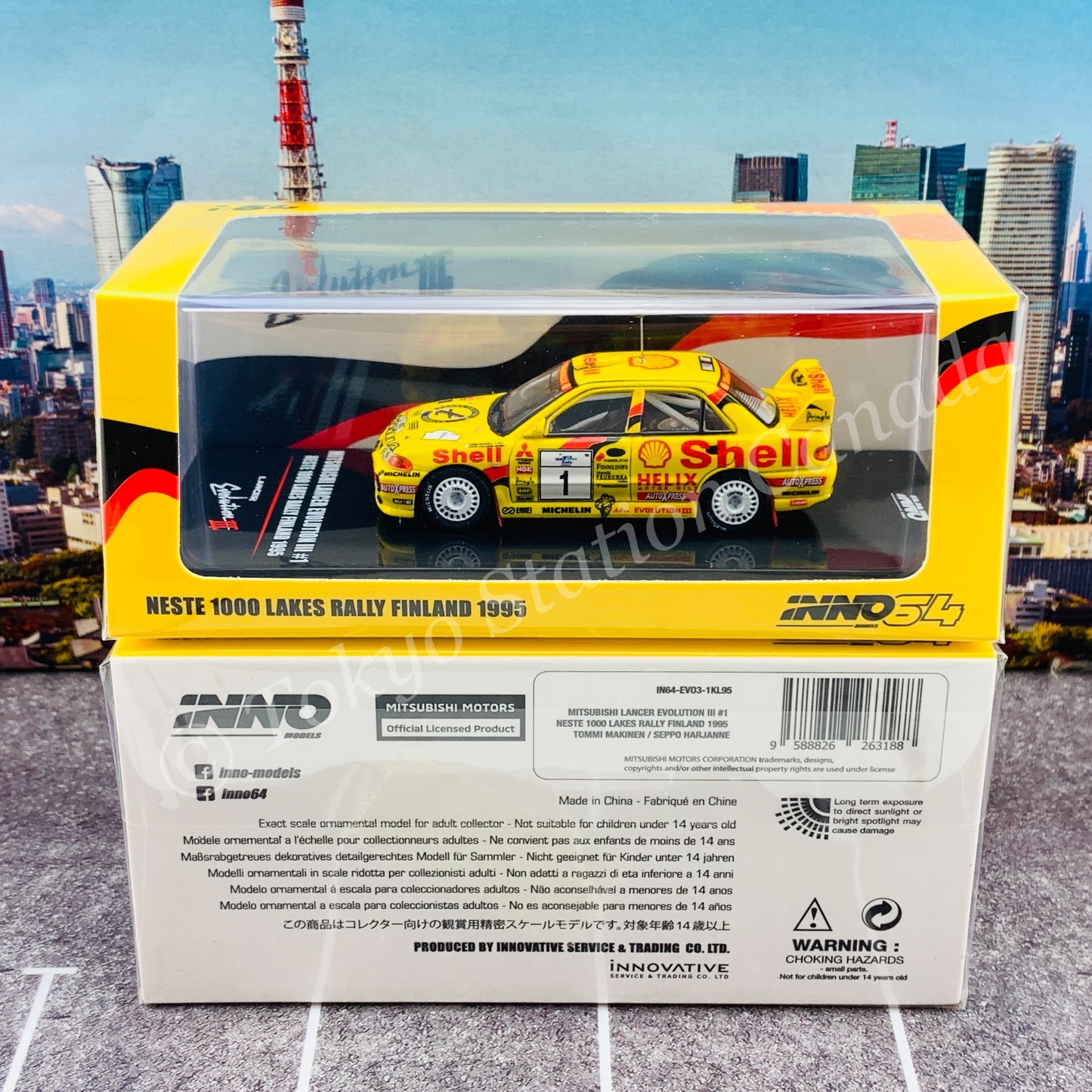 INNO64 1/64 MITSUBISHI LANCER EVOLUTION III #1  Neste 1000 Lakes Rally Finland 1995 Tommi Makinen / Seppo Harjanne IN64-EVO3-1KL95