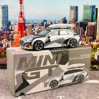 MINI GT 1/64 Audi RS 6 Avant  Silver Digital Camouflage w/ Roof Box CLDC Edition LHD MGT00256-L