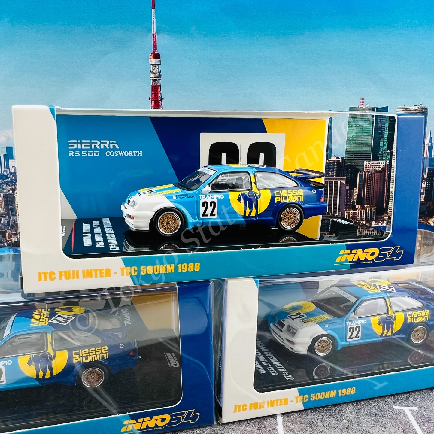 INNO64 1/64 FORD SIERRA RS500 COSWORTH #22 "PIUMINI TRAMPIO" JTC Fuji Inter-Tec 500 Km 1988 Winner  k. Niedzwiedz / H. Yokoshima IN64-RS500-PT