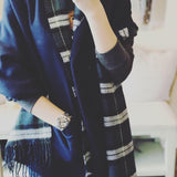 Lune Jumelle Checker Pocket Poncho Stole Navy LM726610-31