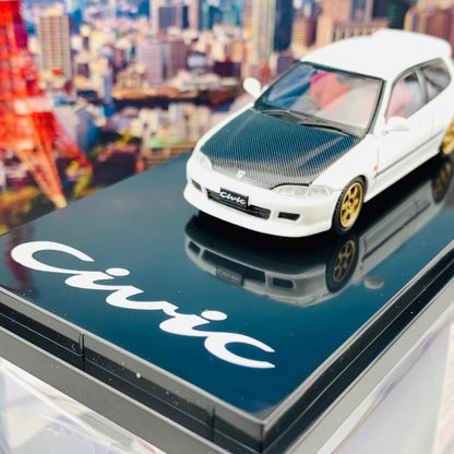 HOBBY JAPAN 1/64 Honda Civic EG6 Customized Version Carbon Bonnet WHITE HJ641017CBW