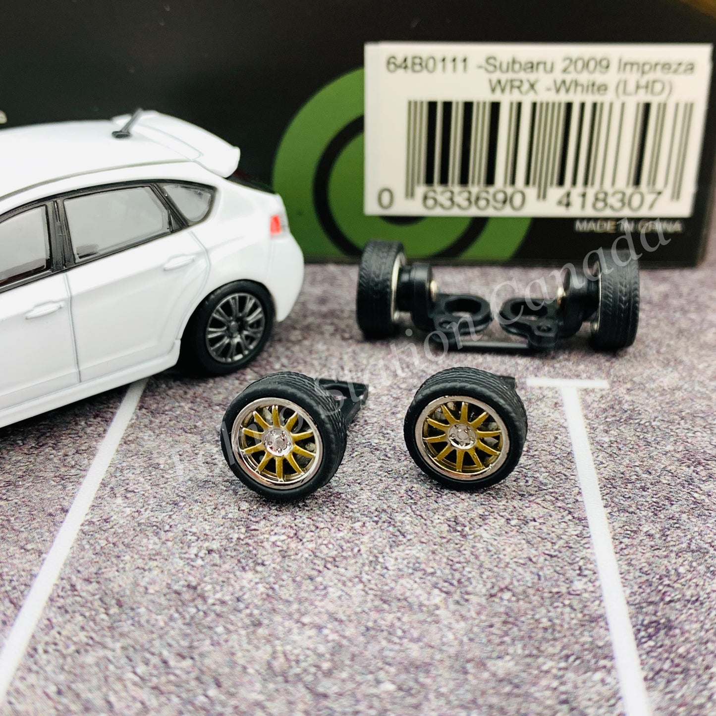 BM CREATIONS JUNIOR 1/64 Subaru 2009 Impreza WRX WHITE LHD with Extra Wheels and Lowering Parts 64B0111