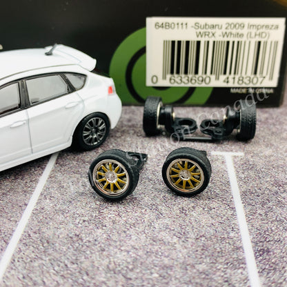 BM CREATIONS JUNIOR 1/64 Subaru 2009 Impreza WRX WHITE LHD with Extra Wheels and Lowering Parts 64B0111