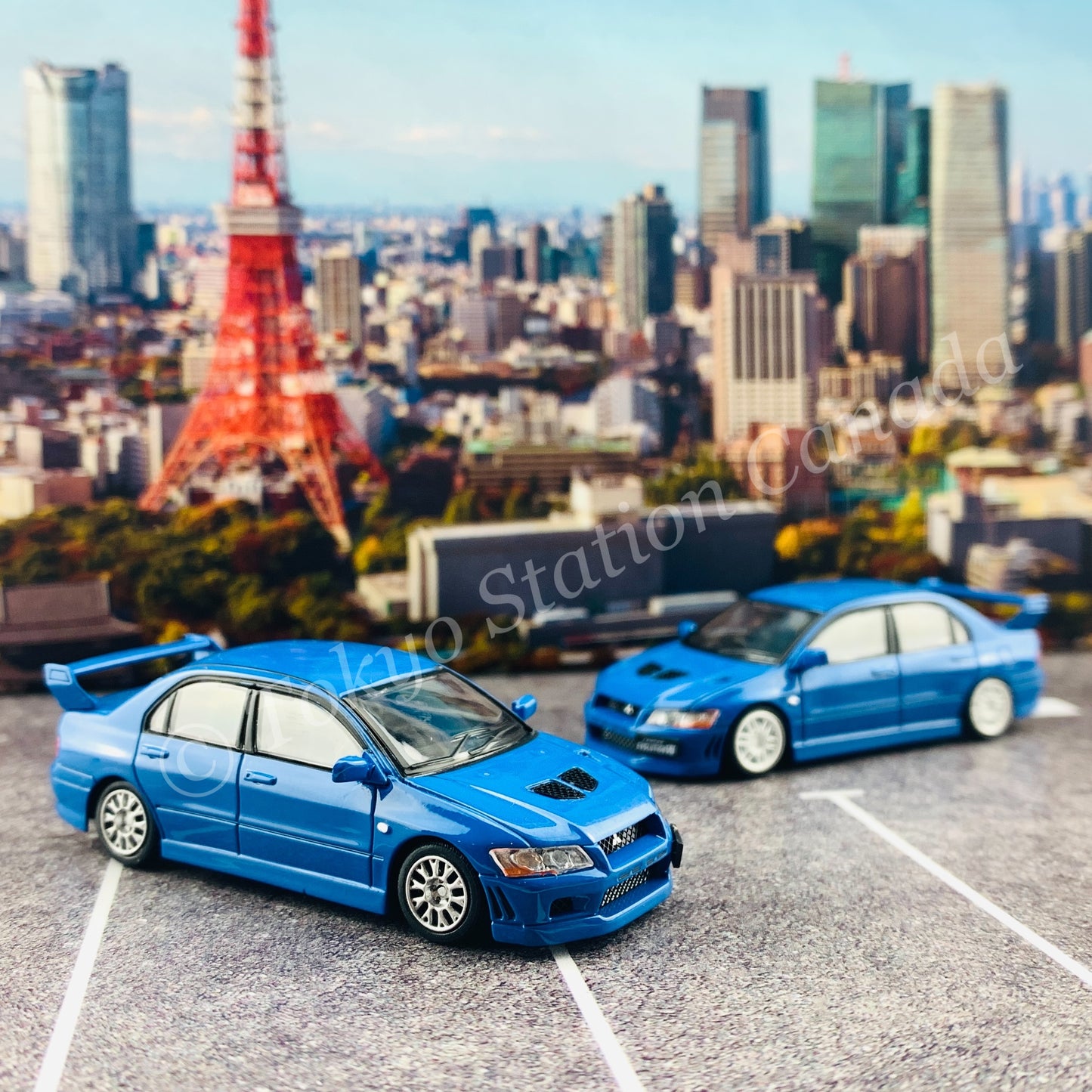 BM CREATIONS JUNIOR 1/64 Mitsubishi Lancer Evolution VII BLUE RHD with Extra Wheel Set and Lowering Parts 64B0088