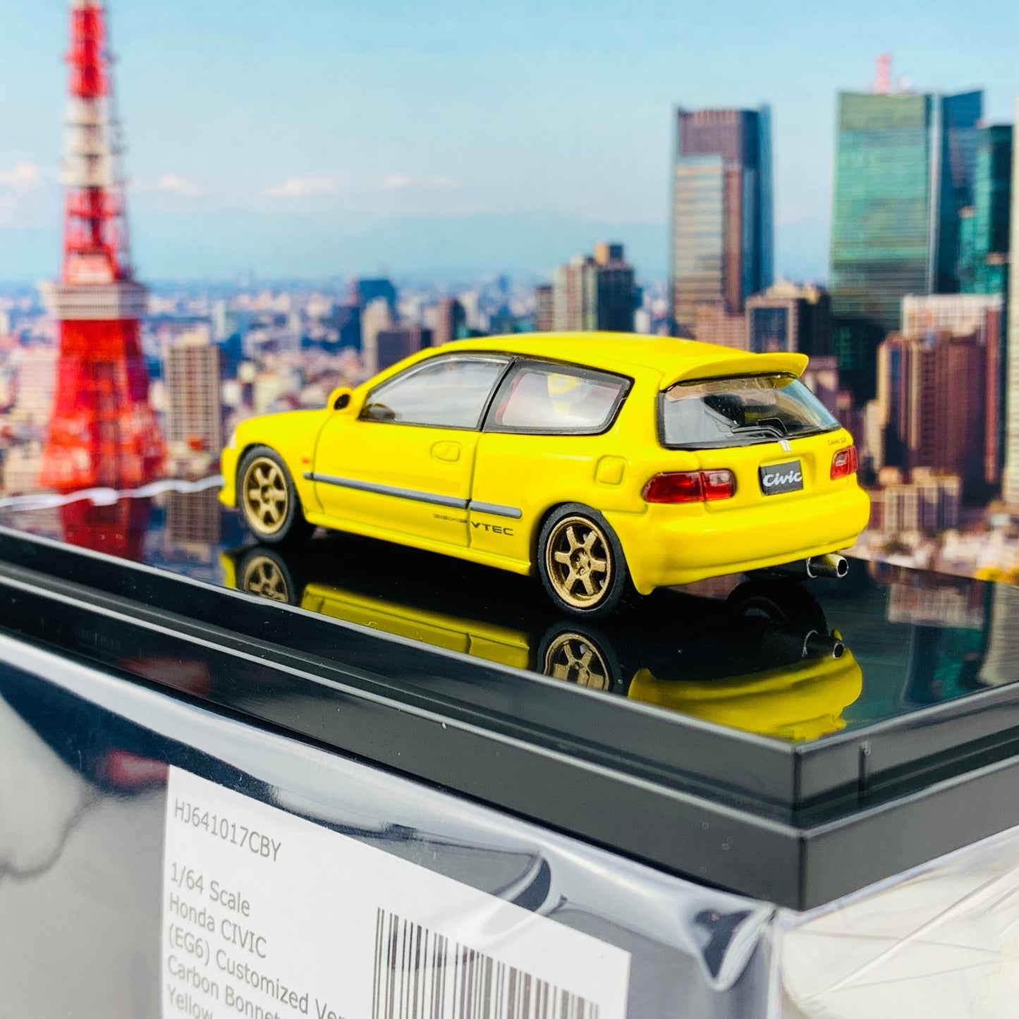 HOBBY JAPAN 1/64 Honda Civic EG6 Customized Version Carbon Bonnet YELLOW HJ641017CBY