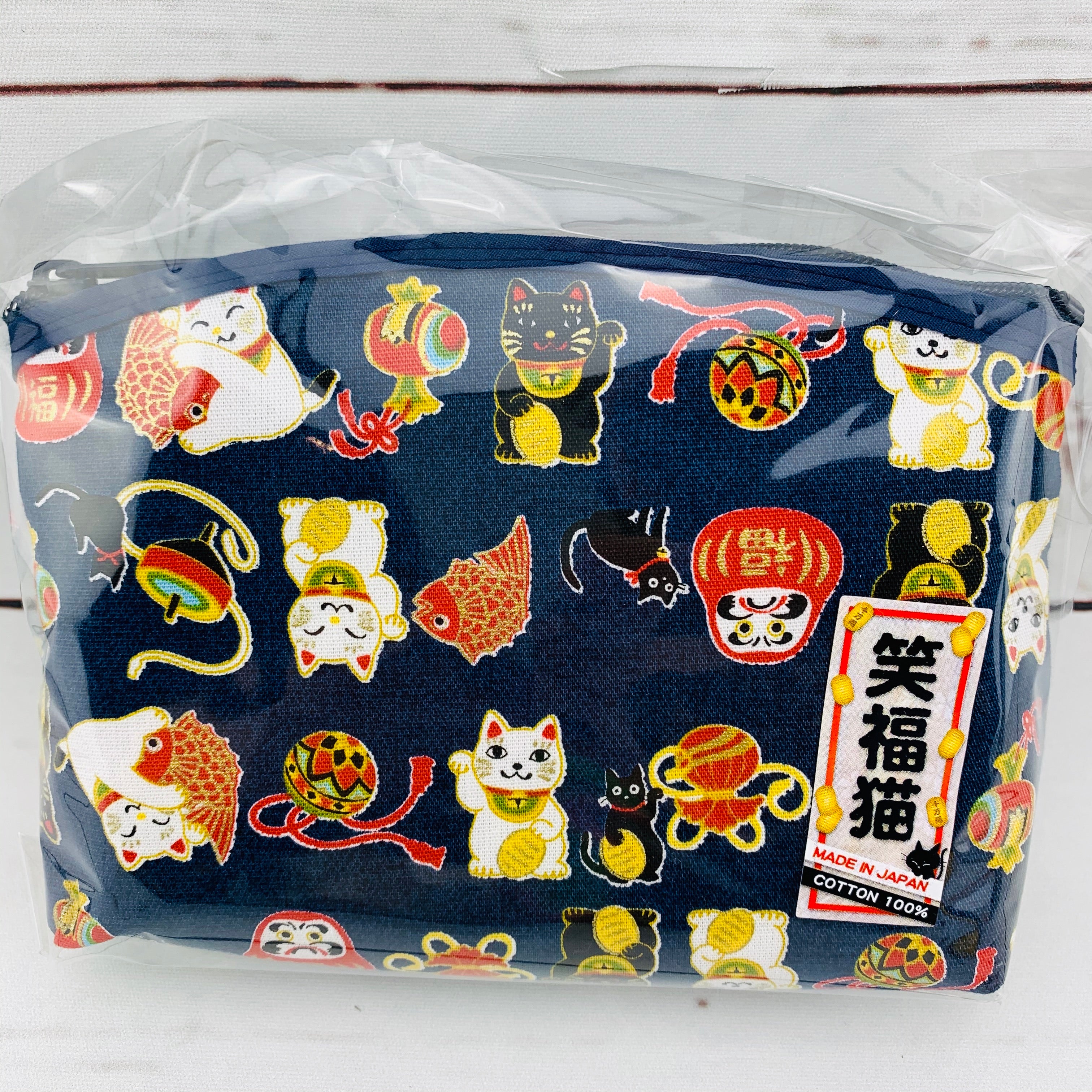 ・ ☆lucky☆  Smile Lucky Cat 笑福貓 Zipper Pouch 303-583 Navy (MADE IN