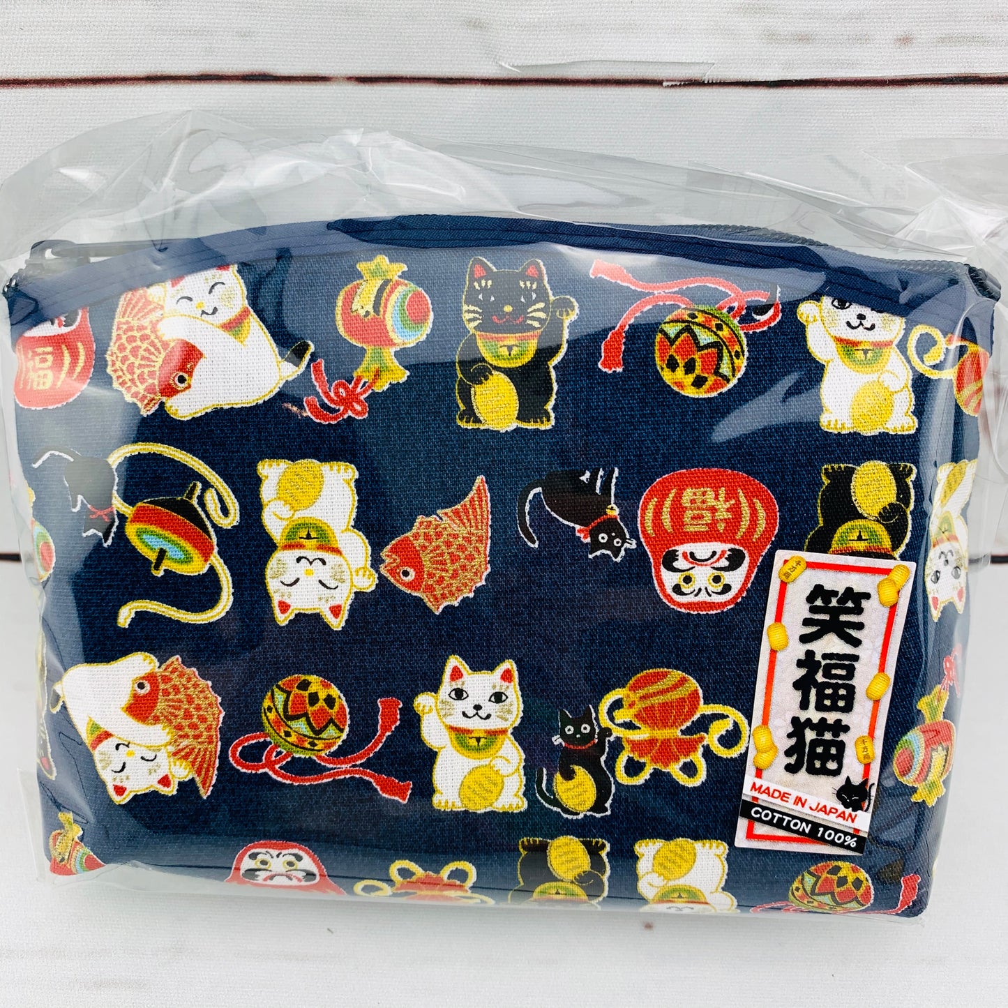 Smile Lucky Cat 笑福貓 Zipper Pouch 303-583 Beige