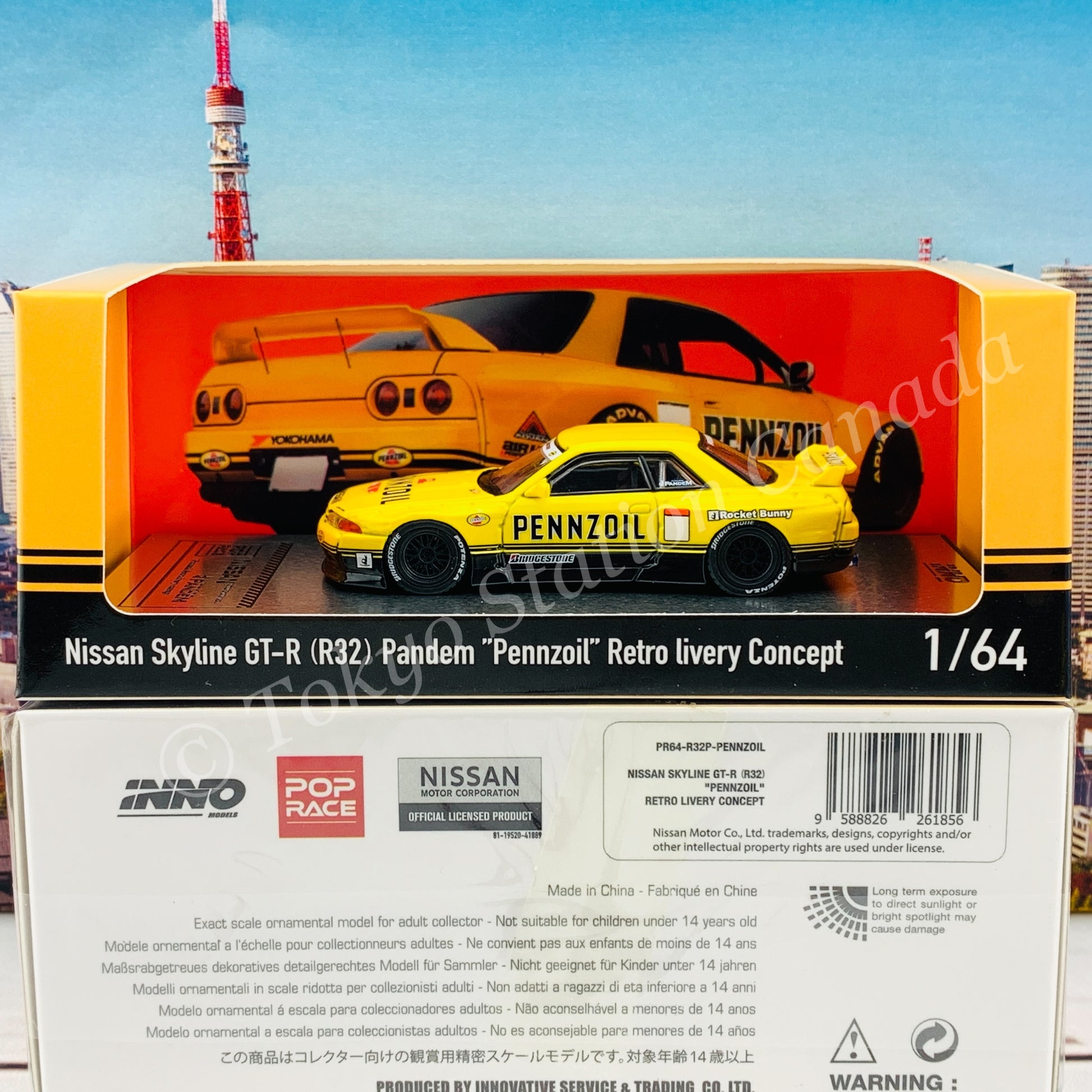 POP RACE x INNO64 1/64 NISSAN SKYLINE GT-R R32 Pandem "PENNZOIL" Retro Livery Concept (with display case) PR64-R32P-PENNZOIL