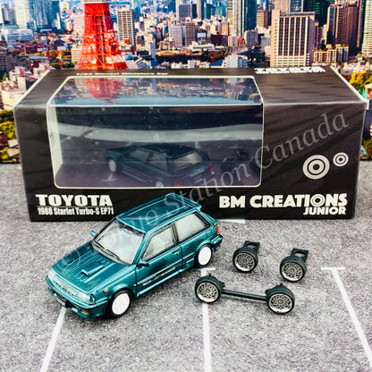BM CREATIONS JUNIOR 1/64 Toyota 1988 Starlet  Turbo-S (EP71)  Green LHD 64B0129