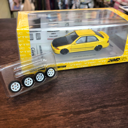 INNO64 HONDA CIVIC FERIO EG9 YELLOW with Customizable Stickers and 1 set of wheel - HONG KONG SPECIAL EDITION