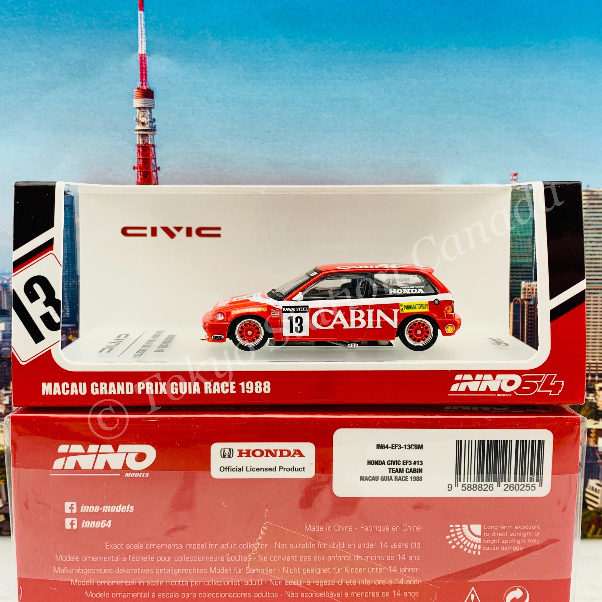 INNO64 HONDA CIVIC EF3 Gr.A #13 TEAM CABIN MACAU GUIA RACE 1988 IN64-EF3-13CBM