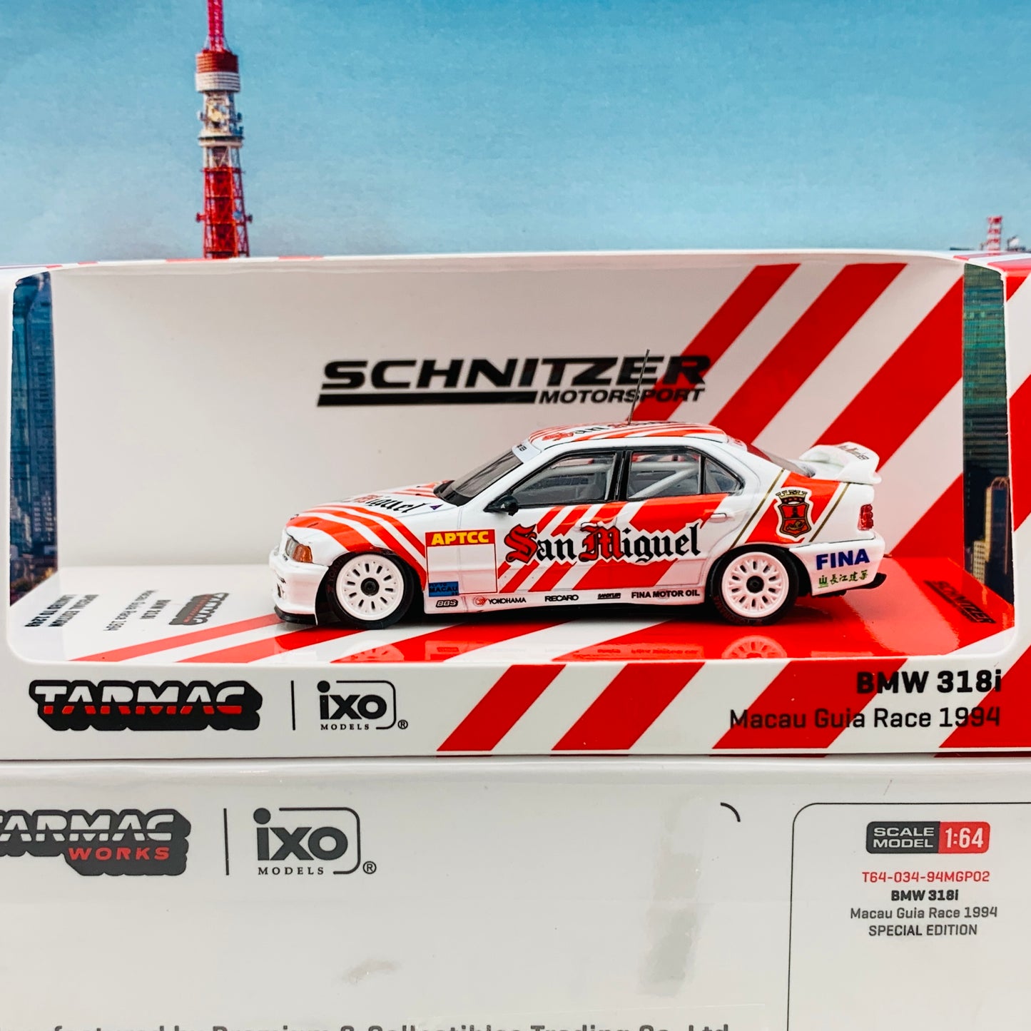 Tarmac Works 1/64 BMW 318i Macau Guia Race 1994 #2 - S. Soper #3 - C. Kwan  T64-034-94MGP02