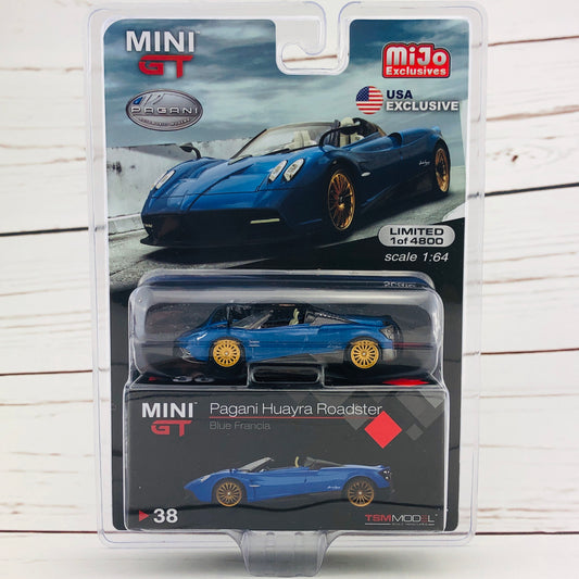 MIni GT Pagani Huayra Roadster Blue Francia LHD (USA Exclusive) MGT00038-MJ