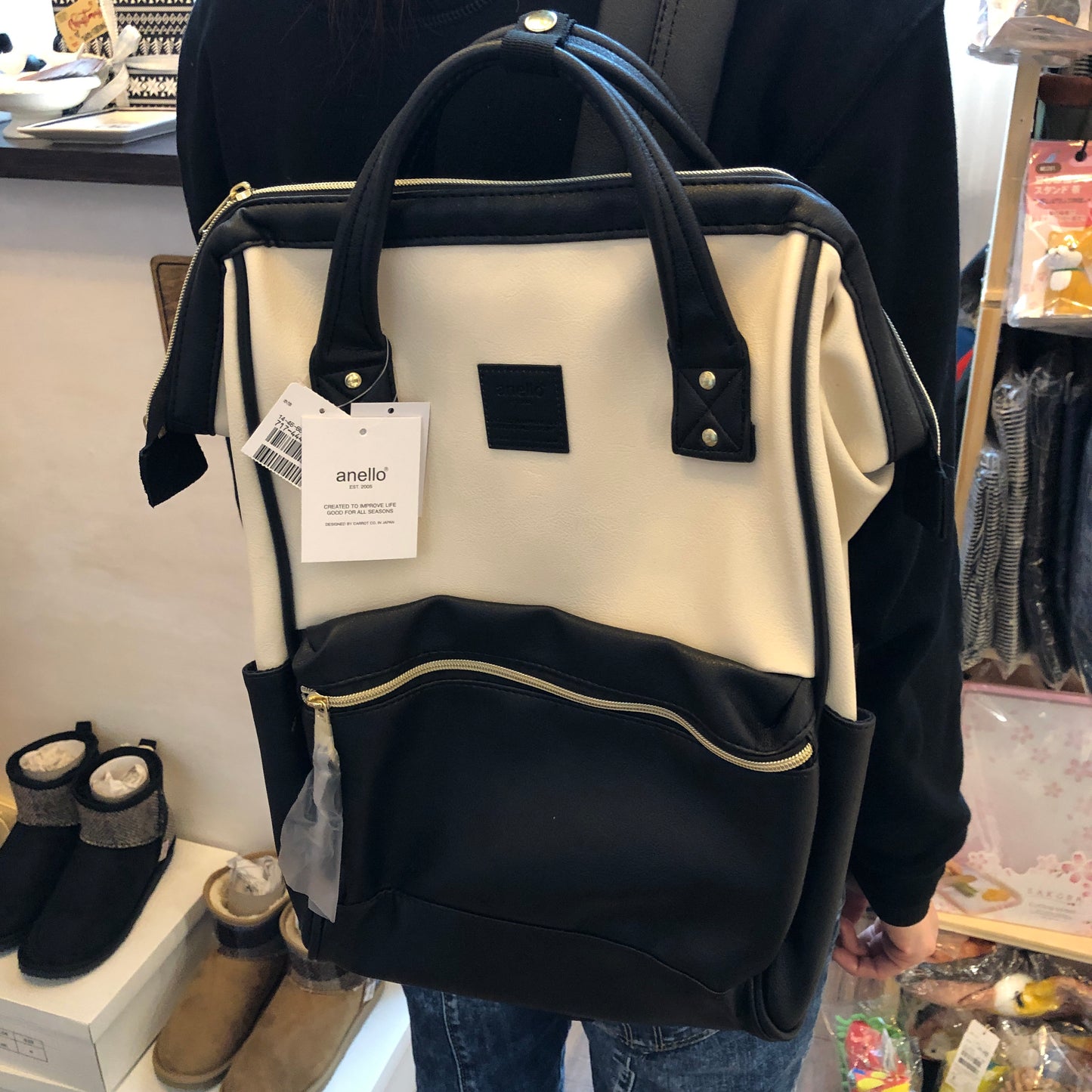 anello® Japan Synthetic Leather Mouthpiece Backpack - Aobori Black AT-B1211