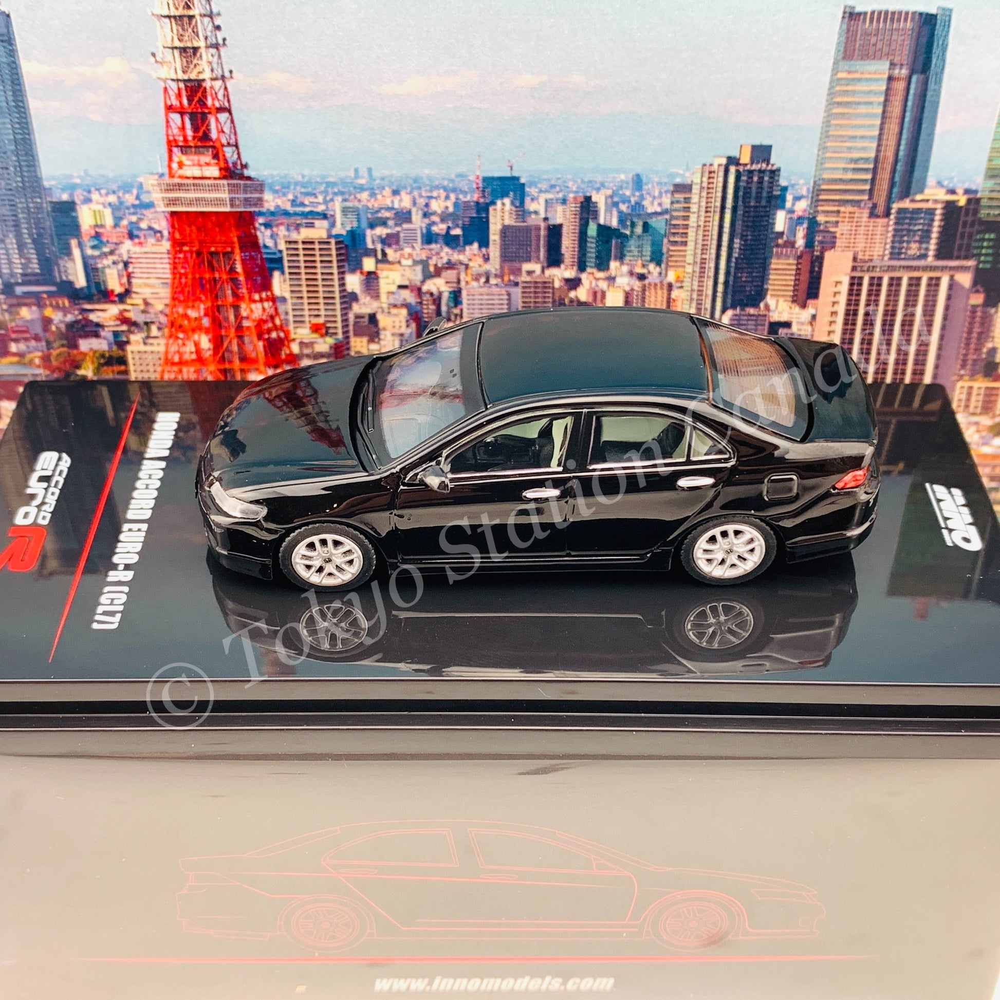 INNO64 1/64 HONDA ACCORD Euro-R (CL7) Nighthawk Black Pearl W/ Extra Wheels & Extra Water Decals IN64-CL7-BLA