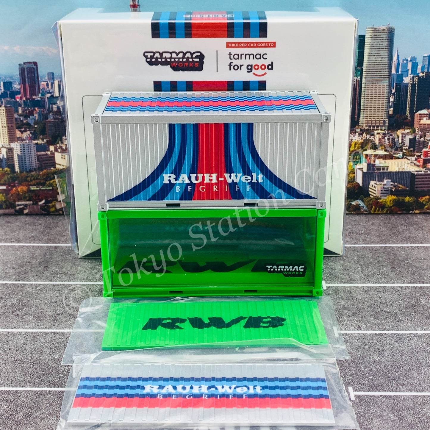 TARMAC WORKS 1/64 PARTS64 Set of 2 Containers RWB Rough Rhythm *** For both storage and display of 1/64 cars *** T64C-001-RR