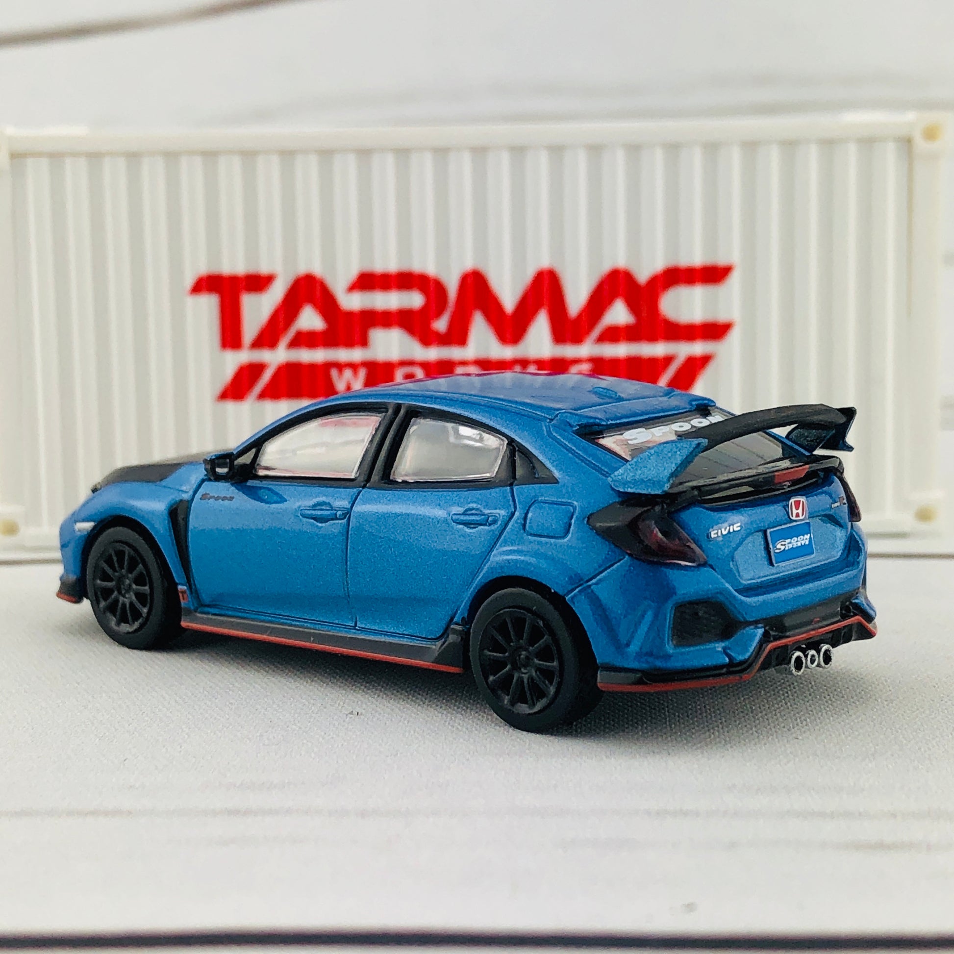 Tarmac Works 1/64 Honda Civic Type R FK8 Brilliant Blue with Black Bonnet and Container T64-014-BLE