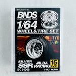 BNDS 1/64 Alloy Wheel & Tire Set SSR JILBA RACING SILVER BC64068