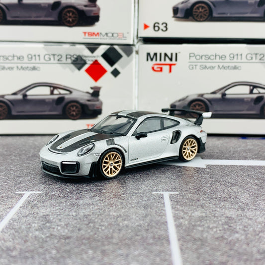 MINI GT 1/64 Porsche 911 Turbo GT2 RS GT Weissach Package Silver Metallic RHD MGT00063-R