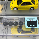 INNO64 1/64 MITSUBISHI LANCER EVOLUTION III 1995 Yellow Whith Separate bonnet carbon decals and Extra wheels IN64-EVO3-YL