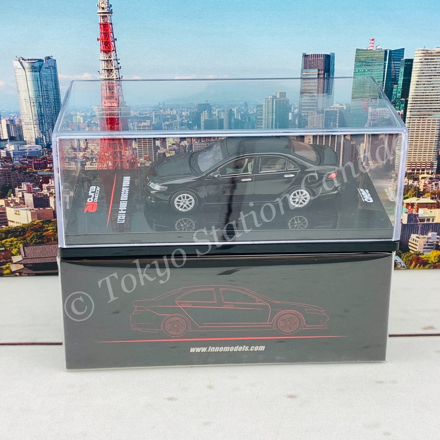INNO64 1/64 HONDA ACCORD Euro-R (CL7) Nighthawk Black Pearl W/ Extra Wheels & Extra Water Decals IN64-CL7-BLA