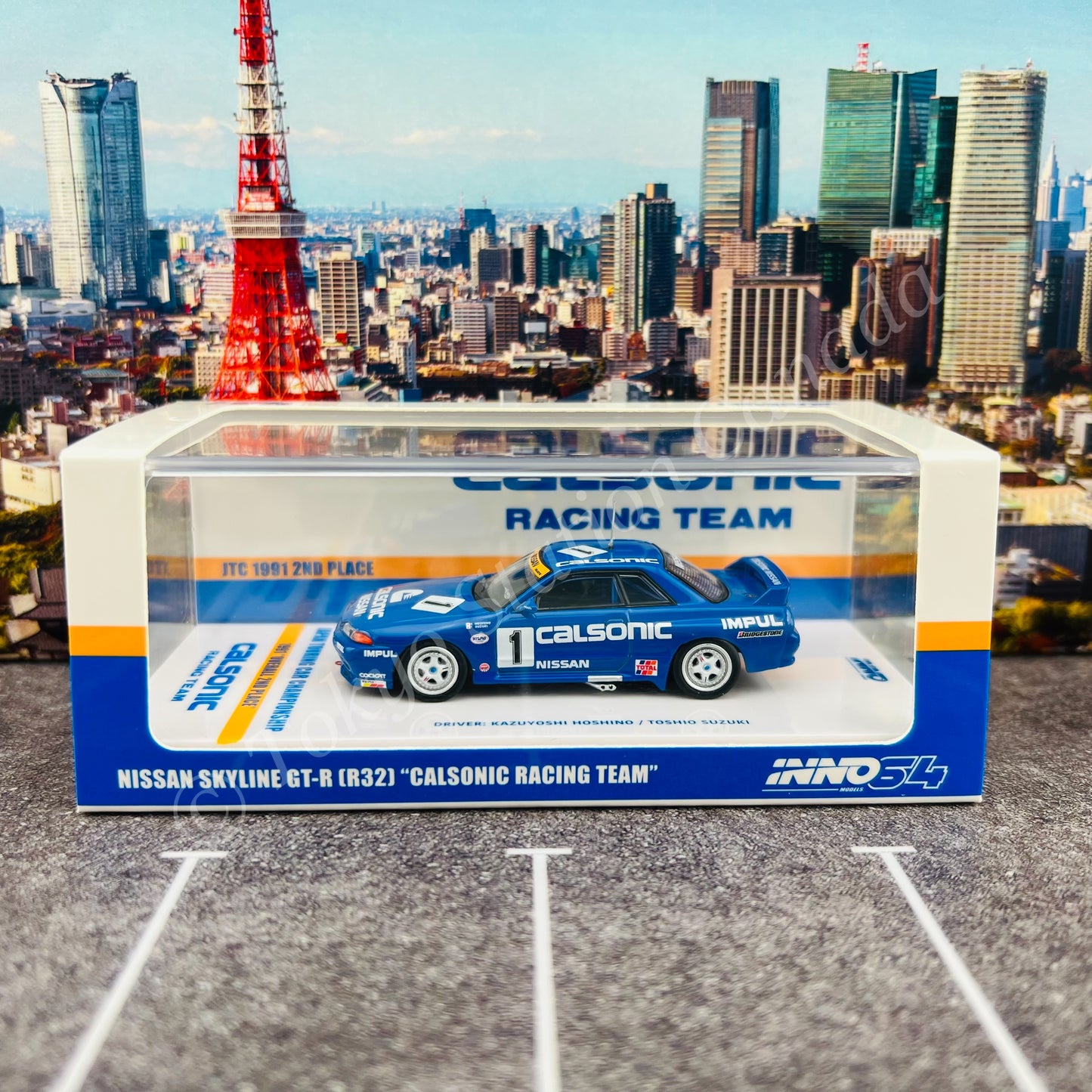 INNO64 1/64 NISSAN SKYLINE GTR (R32) #1 CALSONIC RACING TEAM JTC 1991 2ND PLACE  IN64-R32-CASET91