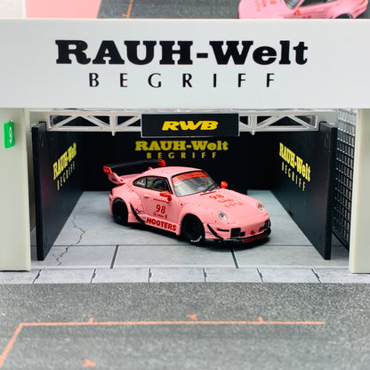 Tarmac Works 1/64 Pit Garage Diorama - RWB - PART64 T64D-001-RWB Includes exclusive model T64-017-HO RWB 993 HootersTarmac Works 1/64 Pit Garage Diorama - RWB - PART64 T64D-001-RWB Includes exclusive model T64-017-HO RWB 993 Hooters