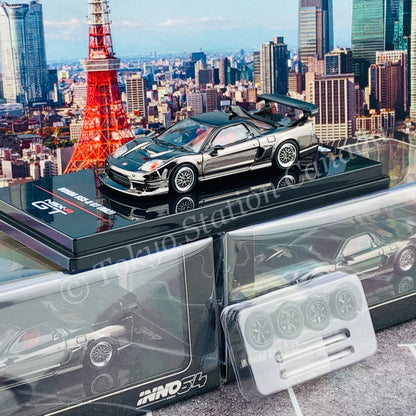INNO64 1/64 HONDA NSX-R GT (NA2) Black Chrome W/ Extra Wheels IN64-NSXGT-BLACH