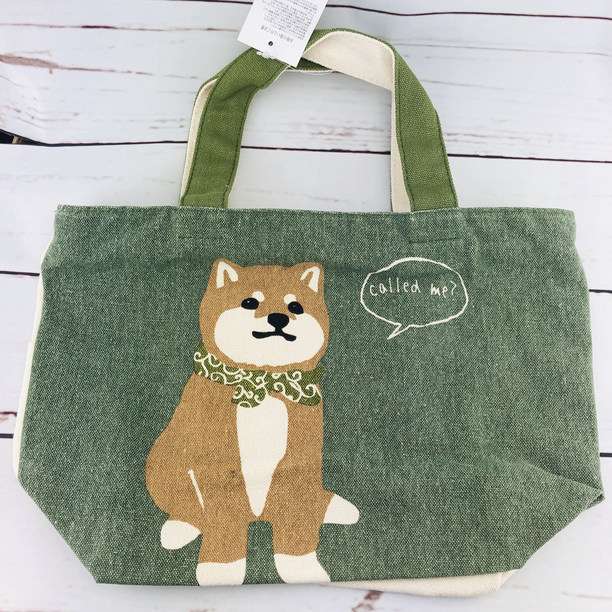 Shiba Inu Green "Called Me" Mini Tote Bag with Zipper by Mintinn 23063